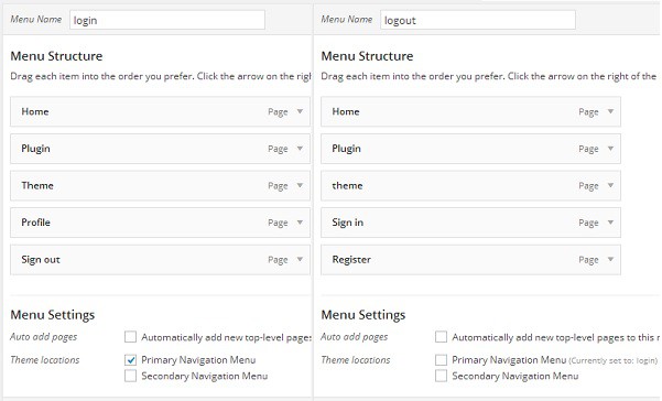 Tạo menu khác nhau khi đăng nhập wordpress
