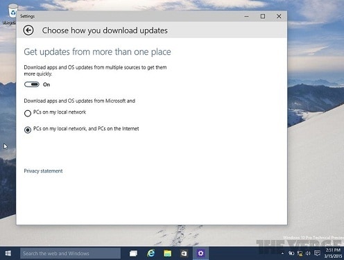 Windows 10 cho phép tải bản cập nhật từ nhiều nguồn khác nhau