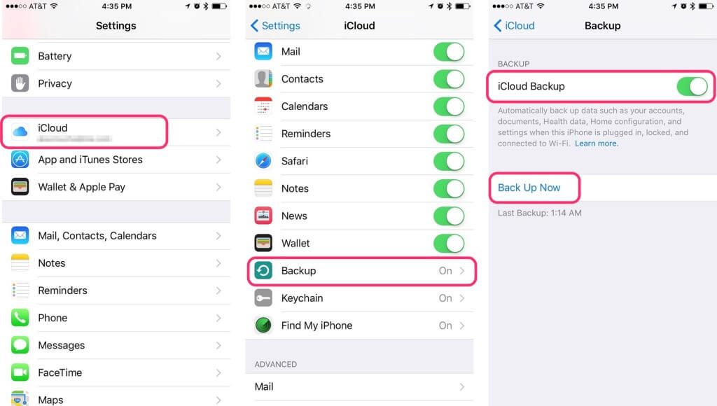 Bật tính năng Backup cho iCloud bảo mật iphone
